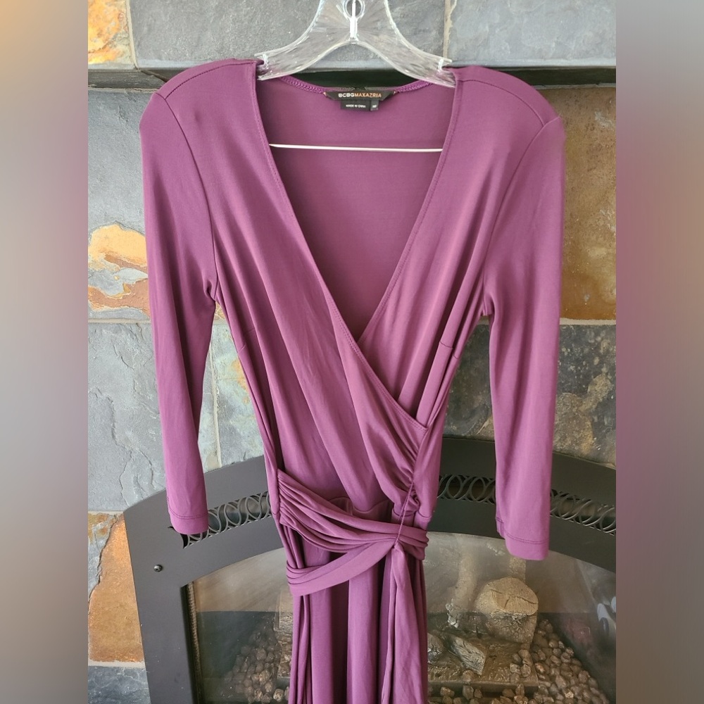 Bcbgmaxazria Purple Deep V Neck Wrap Front Floor Length Maxi Gown Dress Size Xs View 6